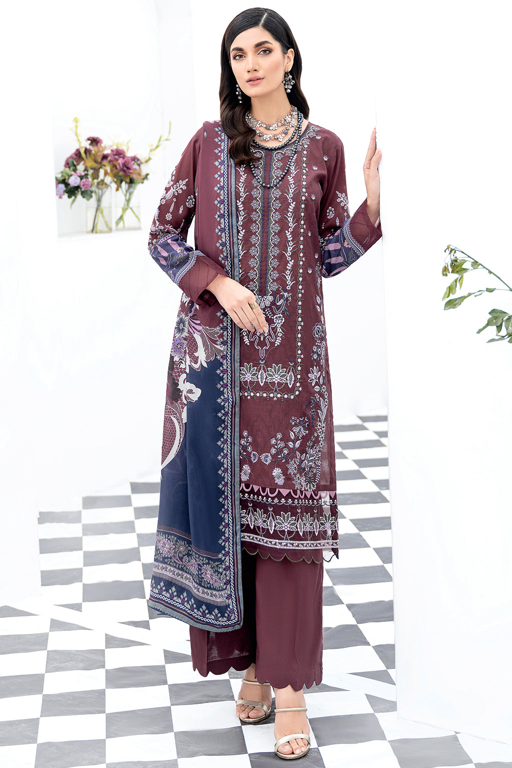 Y-506 | Ramsha Riwayat Luxury Lawn Vol 7 Collection | Unstitched Lawn Embroidered Suits