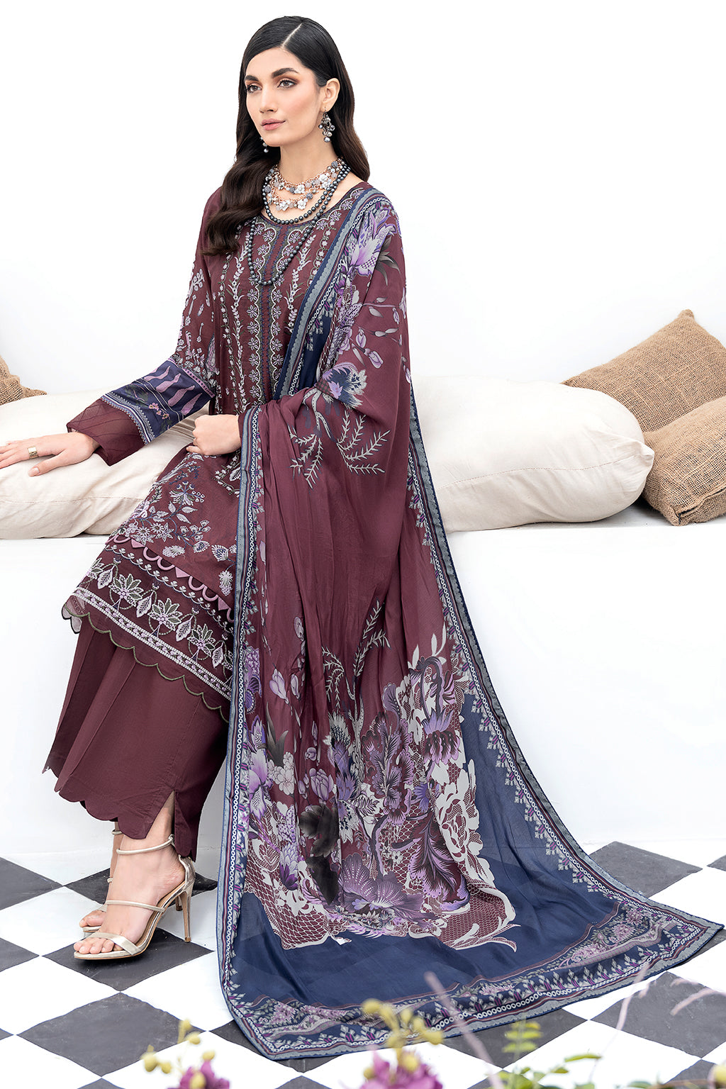 Y-506 | Ramsha Riwayat Luxury Lawn Vol 7 Collection | Unstitched Lawn Embroidered Suits