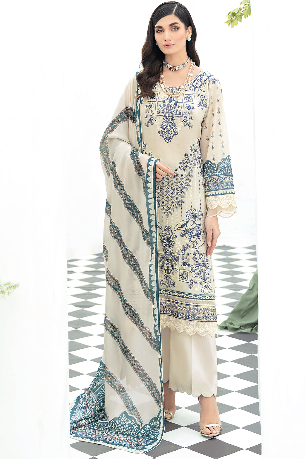 Y-503 | Ramsha Riwayat Luxury Lawn vol 7 Collection | Unstitched Lawn Embroidered Suits