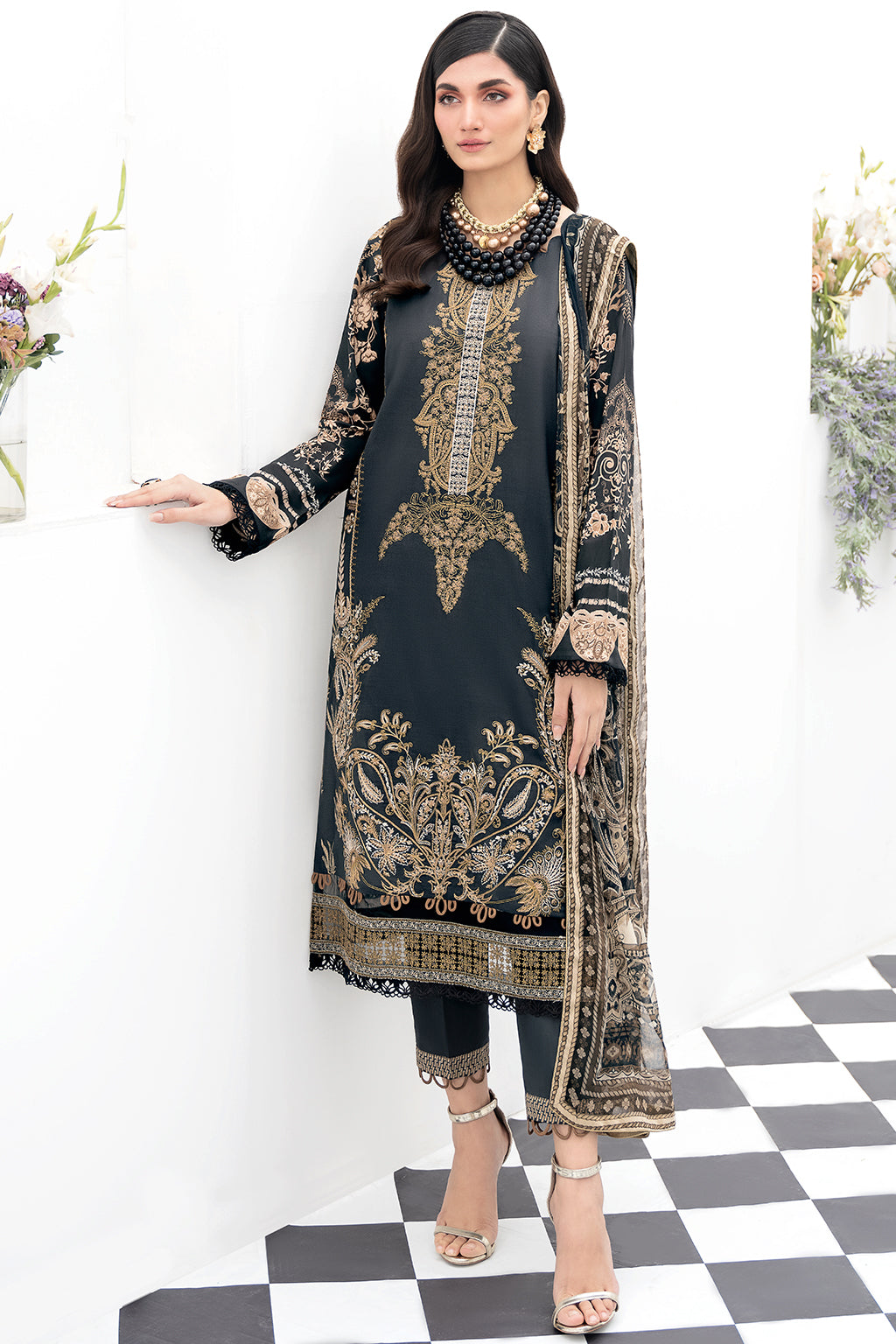 Y-504 | Ramsha Riwayat Luxury Lawn Vol 7 Collection | Unstitched Lawn Embroidered Suits