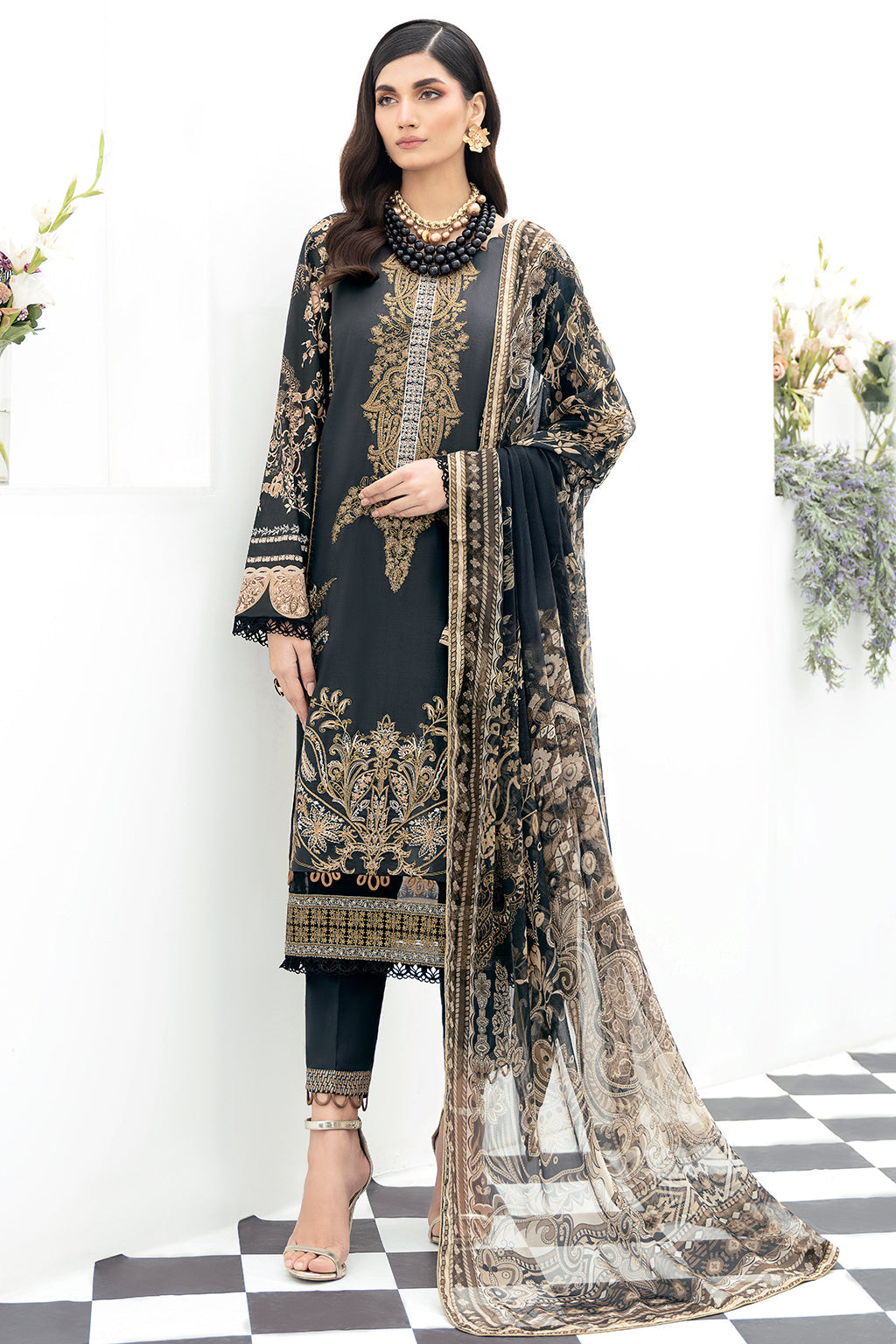 Y-504 | Ramsha Riwayat Luxury Lawn Vol 7 Collection | Unstitched Lawn Embroidered Suits