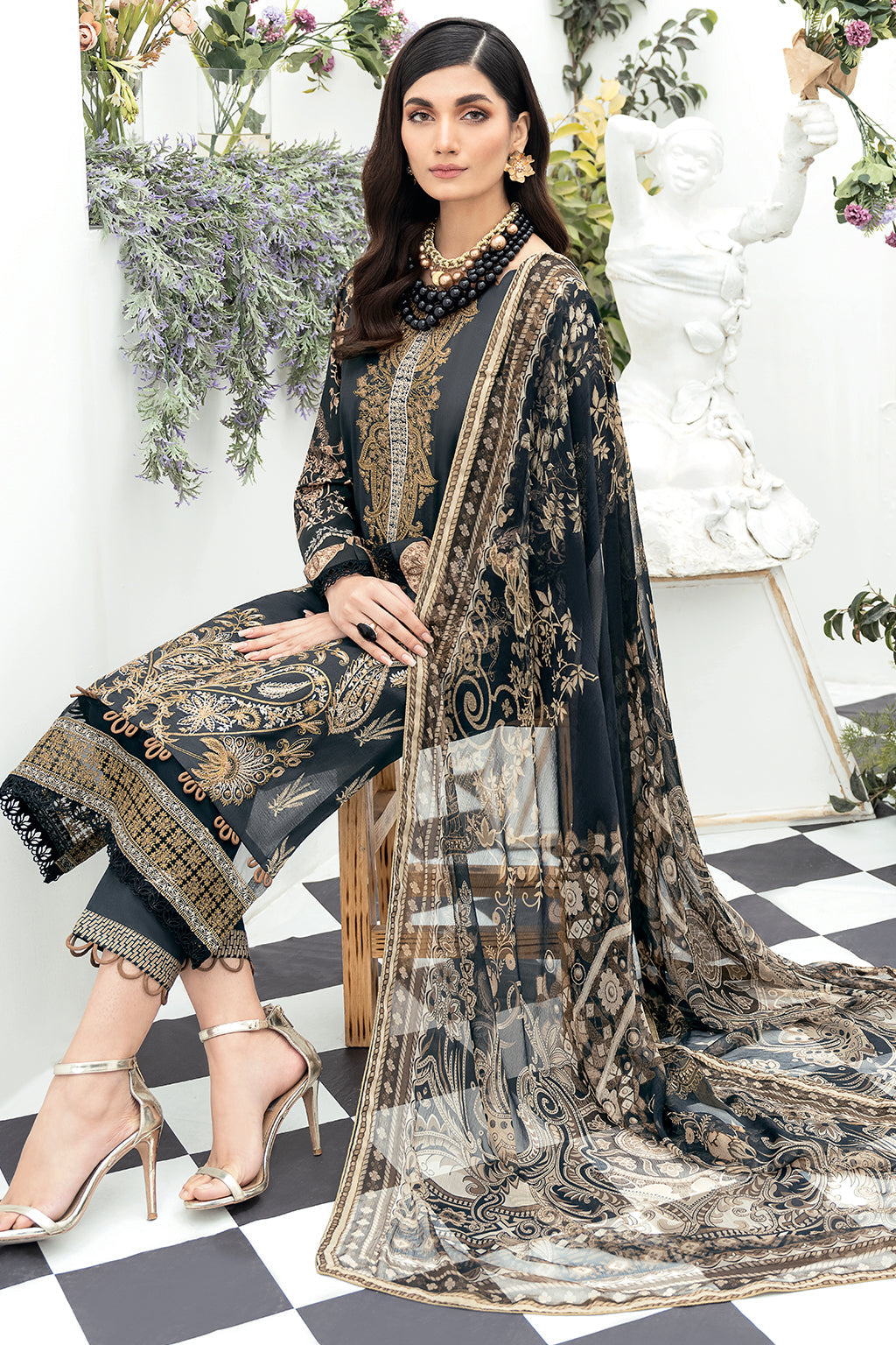 Y-504 | Ramsha Riwayat Luxury Lawn Vol 7 Collection | Unstitched Lawn Embroidered Suits