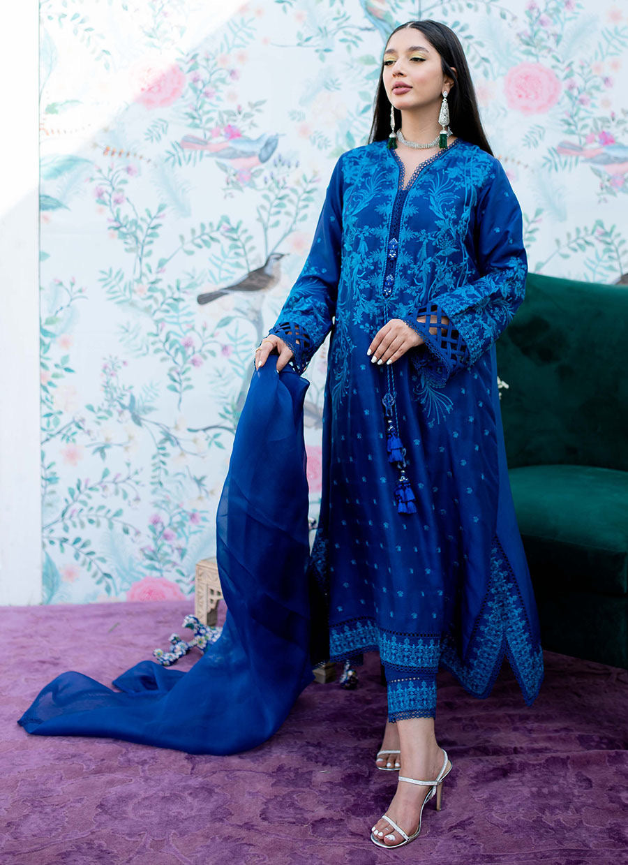 ROYAL IRIS SHIRT AND DUPATTA | Farah Talib Aziz Eid Edit Drop 2 Collection | Embroidered Stitched Raw Silk Suit