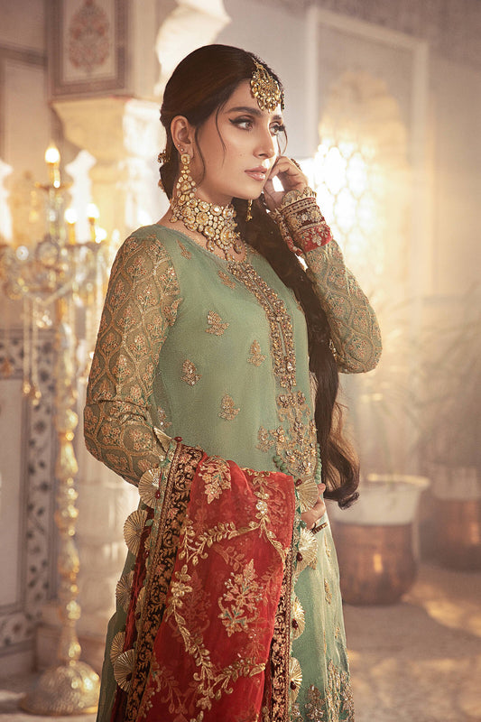 BD-2303 Coral in Sea green | Maria B Mbroidered Winter Wedding Collection 2021 | Unstitched Embroidered Suits