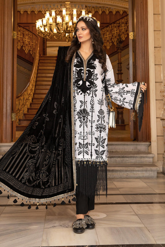 DL-902-Black and White | Maria B Winter Linen Unstitched Collection 2021 | Unstitched Embroidered Linen Suits