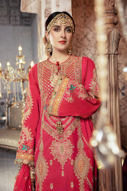 BD 2302 Aqua and Salmon Pink | Maria B Mbroidered Winter Wedding Collection 2021 | Unstitched Embroidered Suits