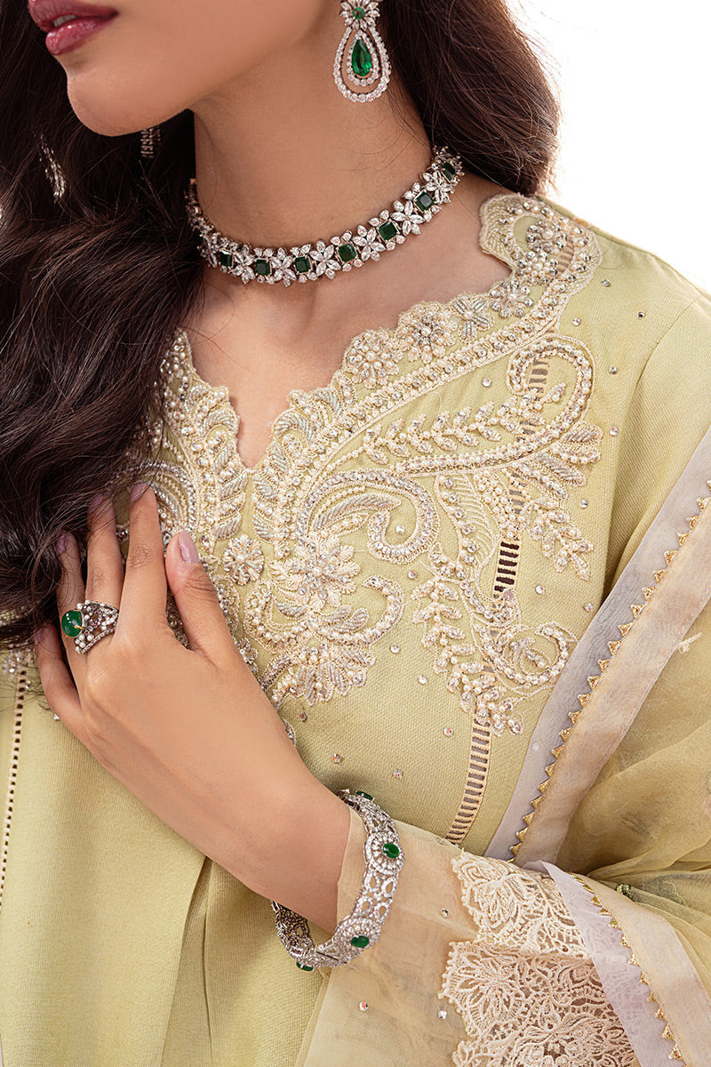 YOUNG WHEAT MLE22-05 | Mushq Eid Pret Drop 2 | 3Pc Cotton Net Suit