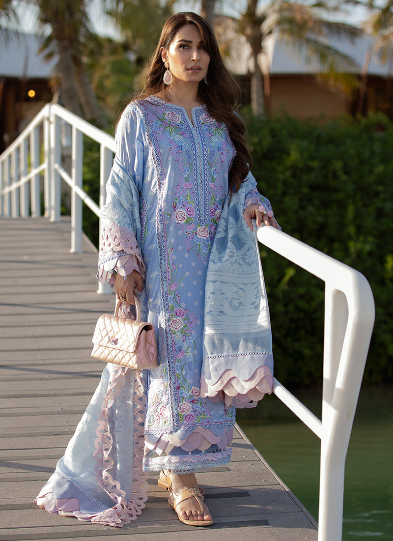 Santorini Blue | Farah Talib Aziz ILO ILO Luxury Lawn Collection 2022 | Unstitched Embroidered Lawn Suits