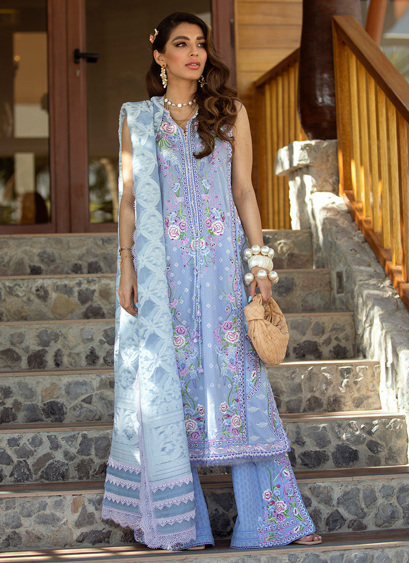 Santorini Blue | Farah Talib Aziz ILO ILO Luxury Lawn Collection 2022 | Unstitched Embroidered Lawn Suits