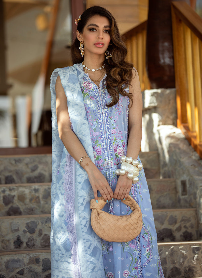 Santorini Blue | Farah Talib Aziz ILO ILO Luxury Lawn Collection 2022 | Unstitched Embroidered Lawn Suits
