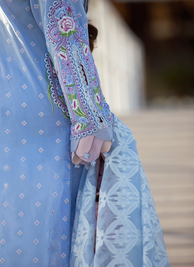 Santorini Blue | Farah Talib Aziz ILO ILO Luxury Lawn Collection 2022 | Unstitched Embroidered Lawn Suits