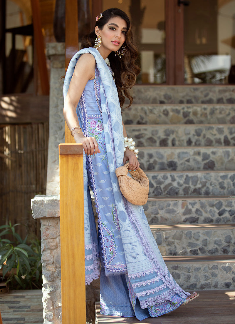 Santorini Blue | Farah Talib Aziz ILO ILO Luxury Lawn Collection 2022 | Unstitched Embroidered Lawn Suits