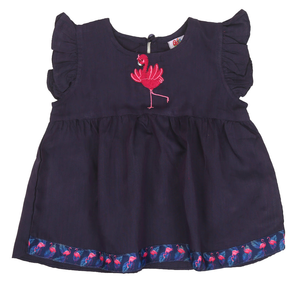 Infants Girls Embroidered Top Flamingo Embroidery - D.Purple | Bachaa Party Baby Clothes Girls Tops & T-Shirts