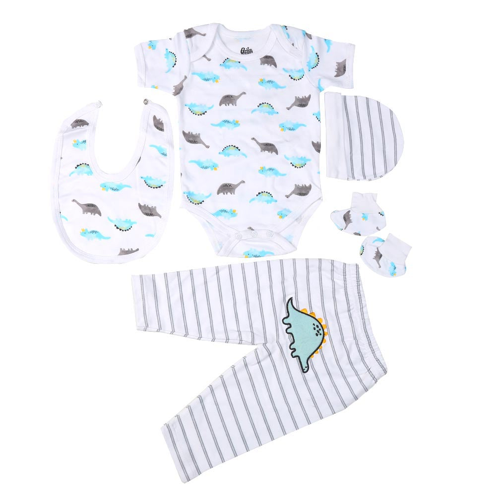 Infant Boys Set 5Pc Dino - B.White | Bachaa Party Baby Clothes Rompers