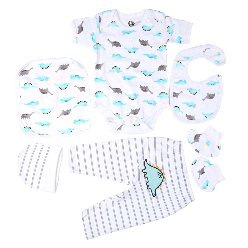 Infant Boys Set 6Pc Dino - B.White | Bachaa Party Baby Clothes Rompers
