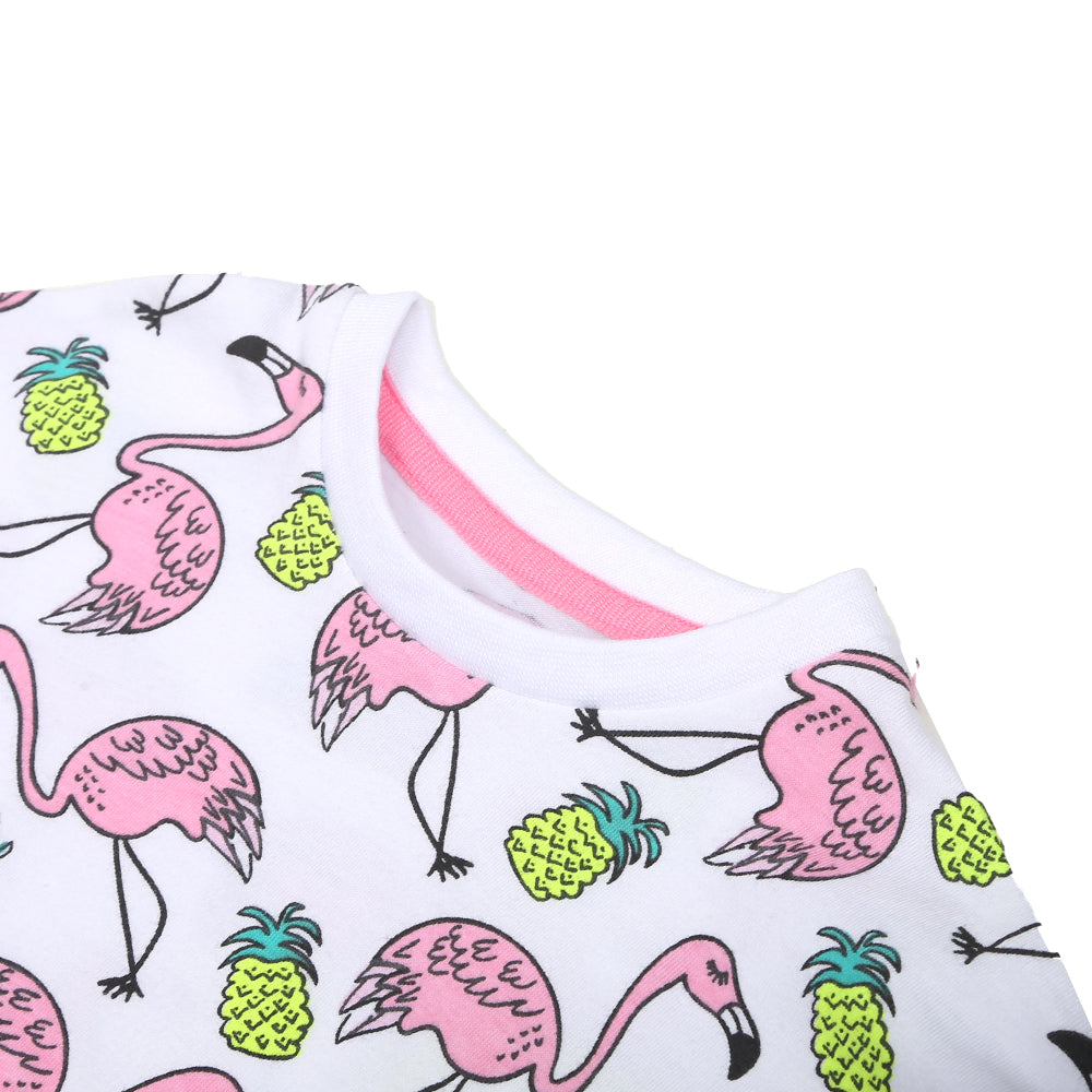 Infant Girls T-Shirt Flamingo-B.White | Bachaa Party Baby Clothes Girls Tops & T-Shirts