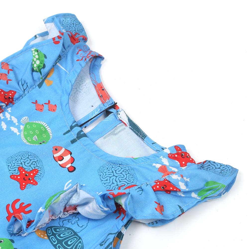 Girls Digital Print Casual Top Sea Animals - Blue | Bachaa Party Baby Clothes Girls Tops & T-Shirts