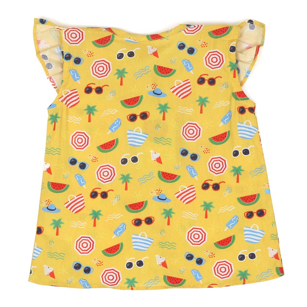 Infant Girls Digital Print Casual Top Summer - Yellow | Bachaa Party Baby Clothes Girls Tops & T-Shirts
