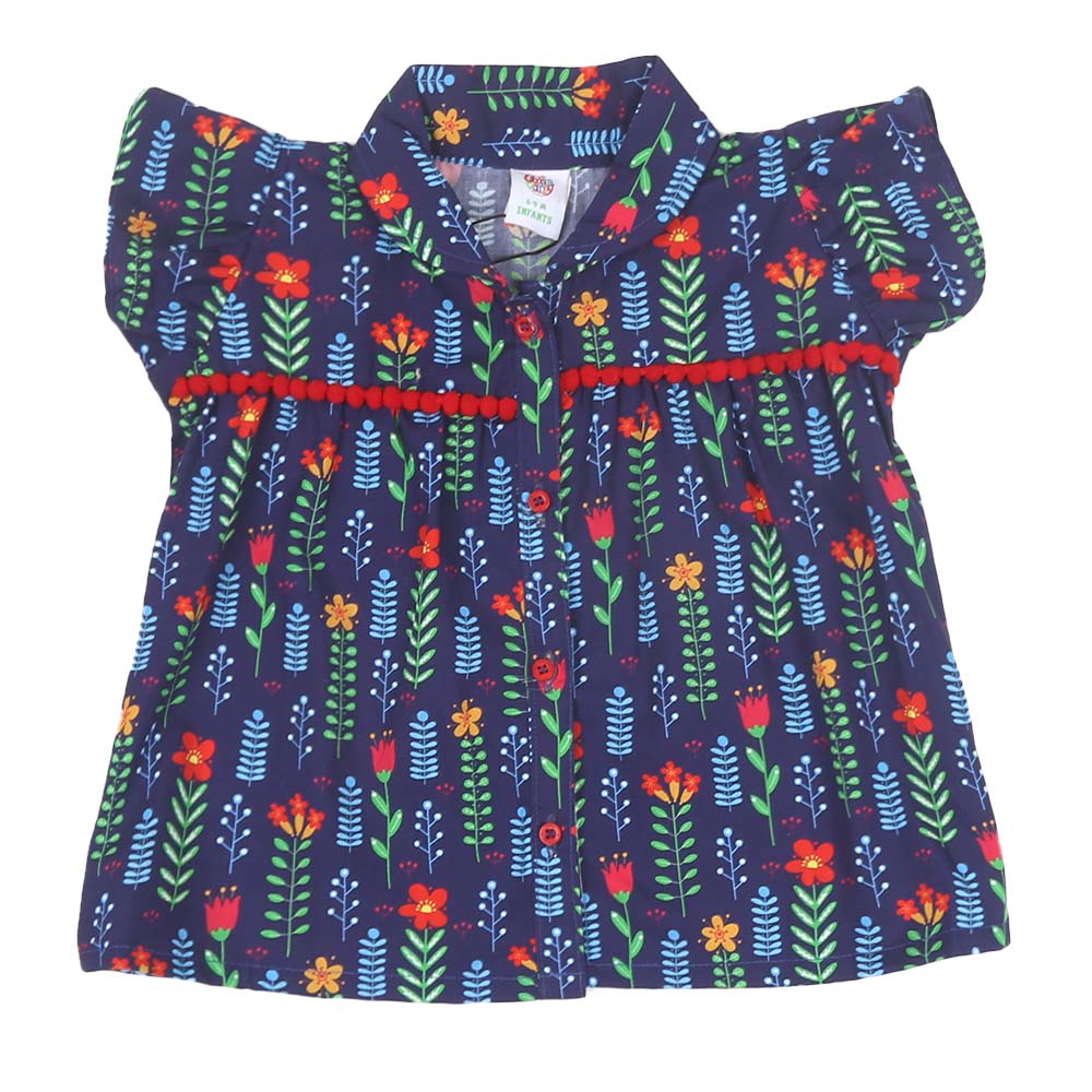 Infant Girls Digital Print Casual Top Jungle Flower - Navy | Bachaa Party Baby Clothes Girls Tops & T-Shirts