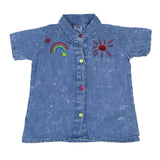 Infant Girls Top Denim Rainbow Emb - Ice Blue | Bachaa Party Baby Clothes Girls Tops & T-Shirts
