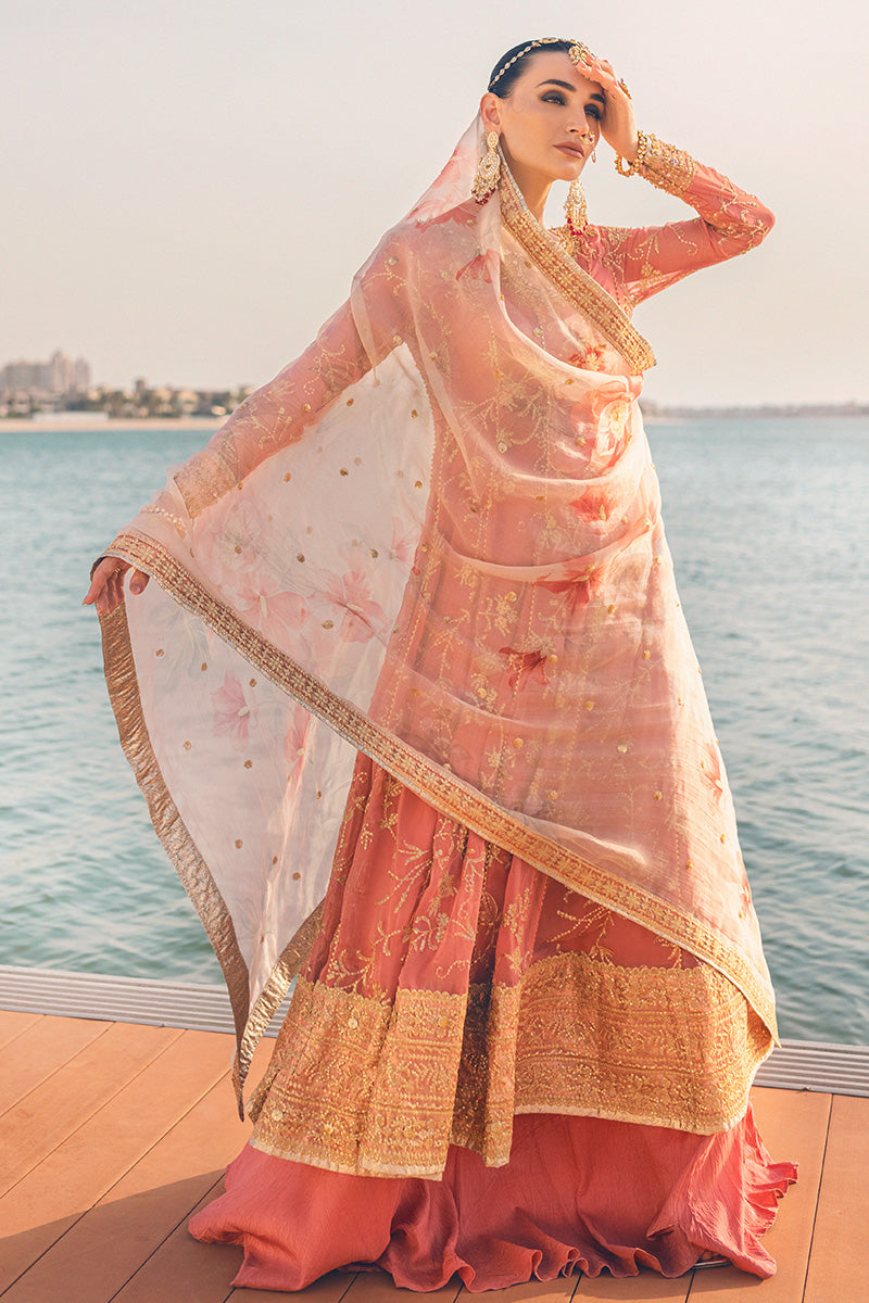 CORAL ALMOND | Mushq Monsoon Wedding Luxury Chiffon Collection 2022 | Unstitched Embroidered Chiffon Suits