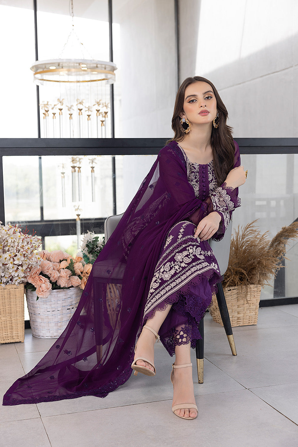 Pansy Petals | Azure Ensembles Chiffon 3PCS 2023