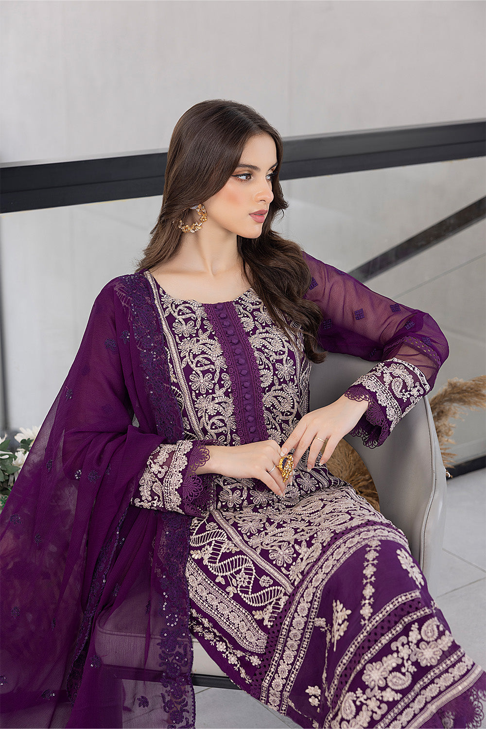 Pansy Petals | Azure Ensembles Chiffon 3PCS 2023
