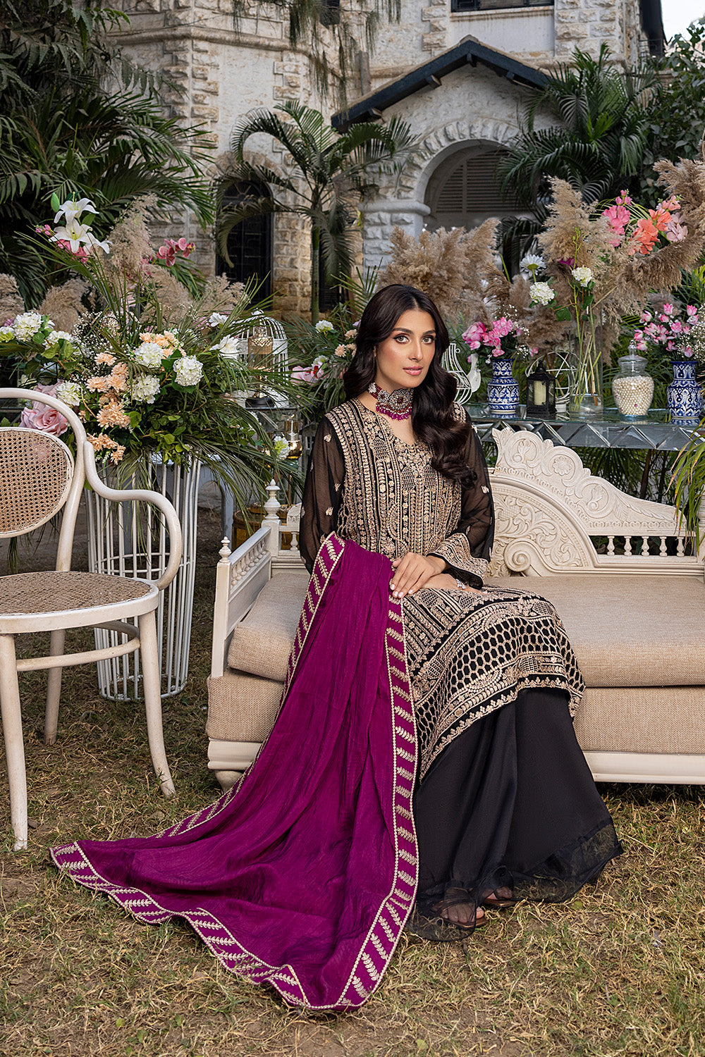 Radiant Ruby | Azure Luxe Embroidered 3pcs Collections 2023