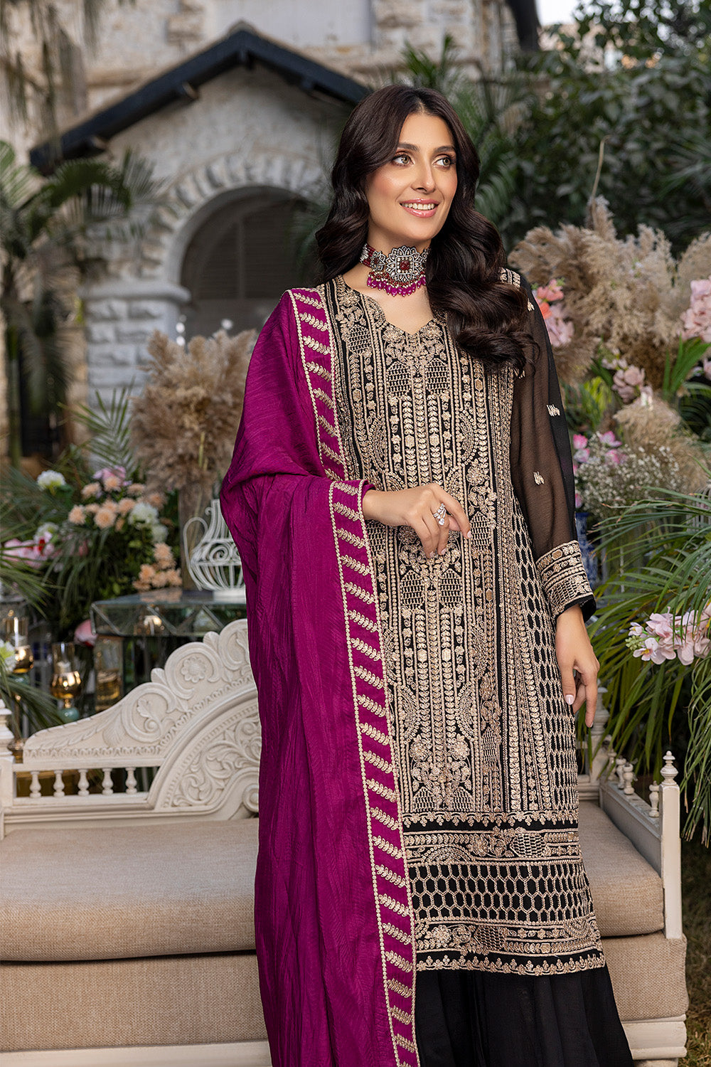 Radiant Ruby | Azure Luxe Embroidered 3pcs Collections 2023