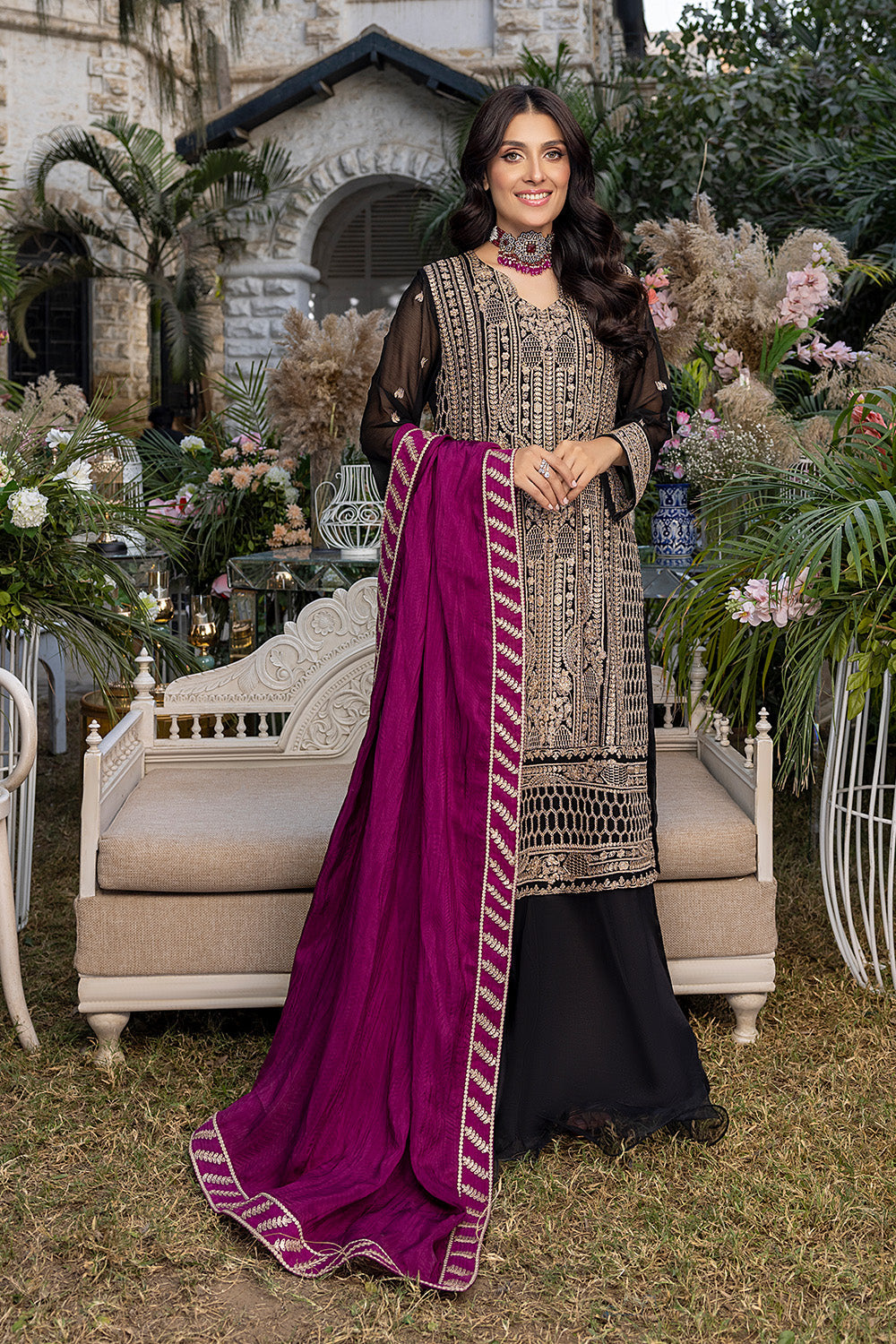 Radiant Ruby | Azure Luxe Embroidered 3pcs Collections 2023