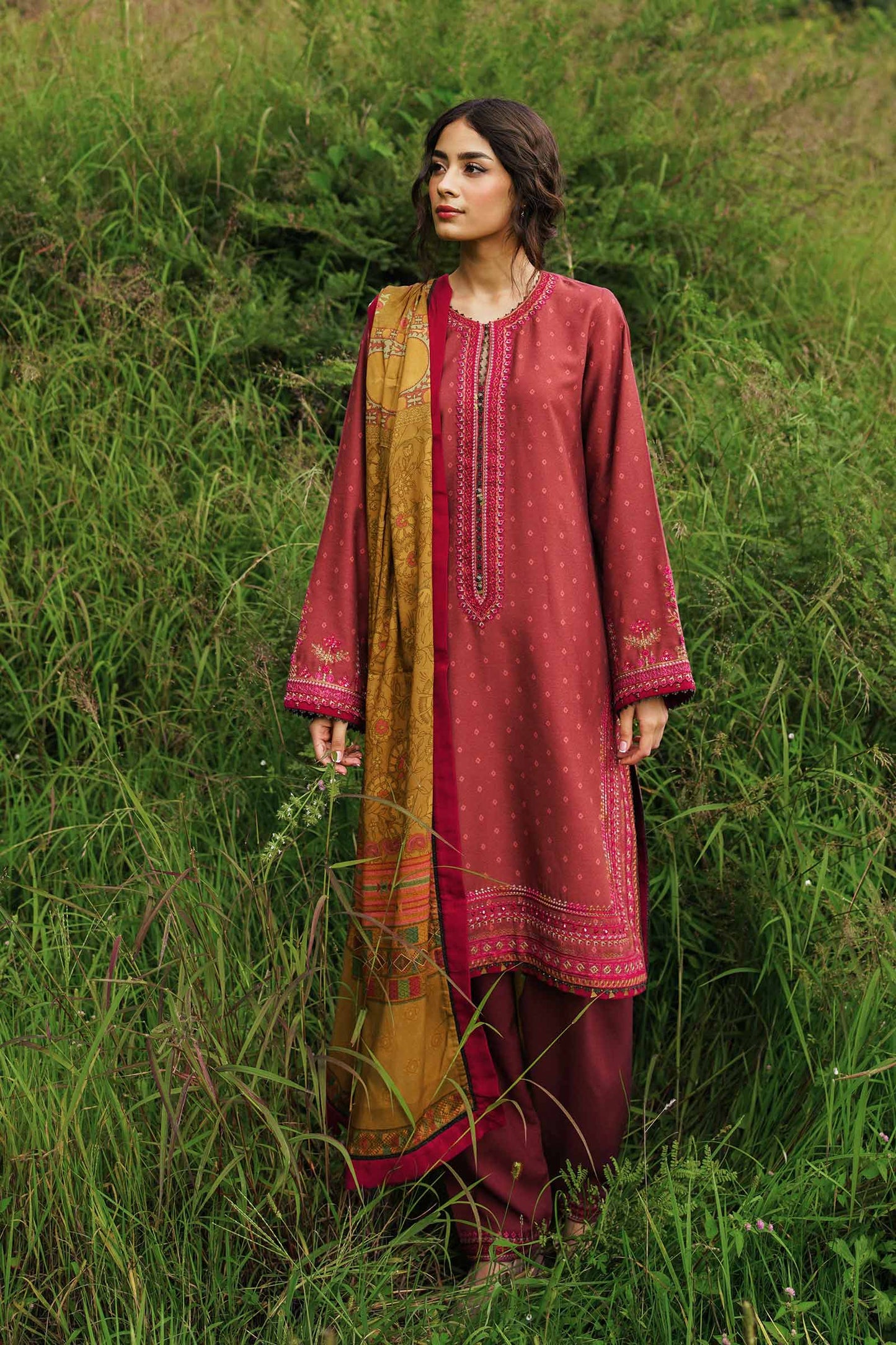 ZW22-7B | Zara Shahjahan Coco Winter Collection 2022 | Unstitched Embroidered Khaddar Linen Suits