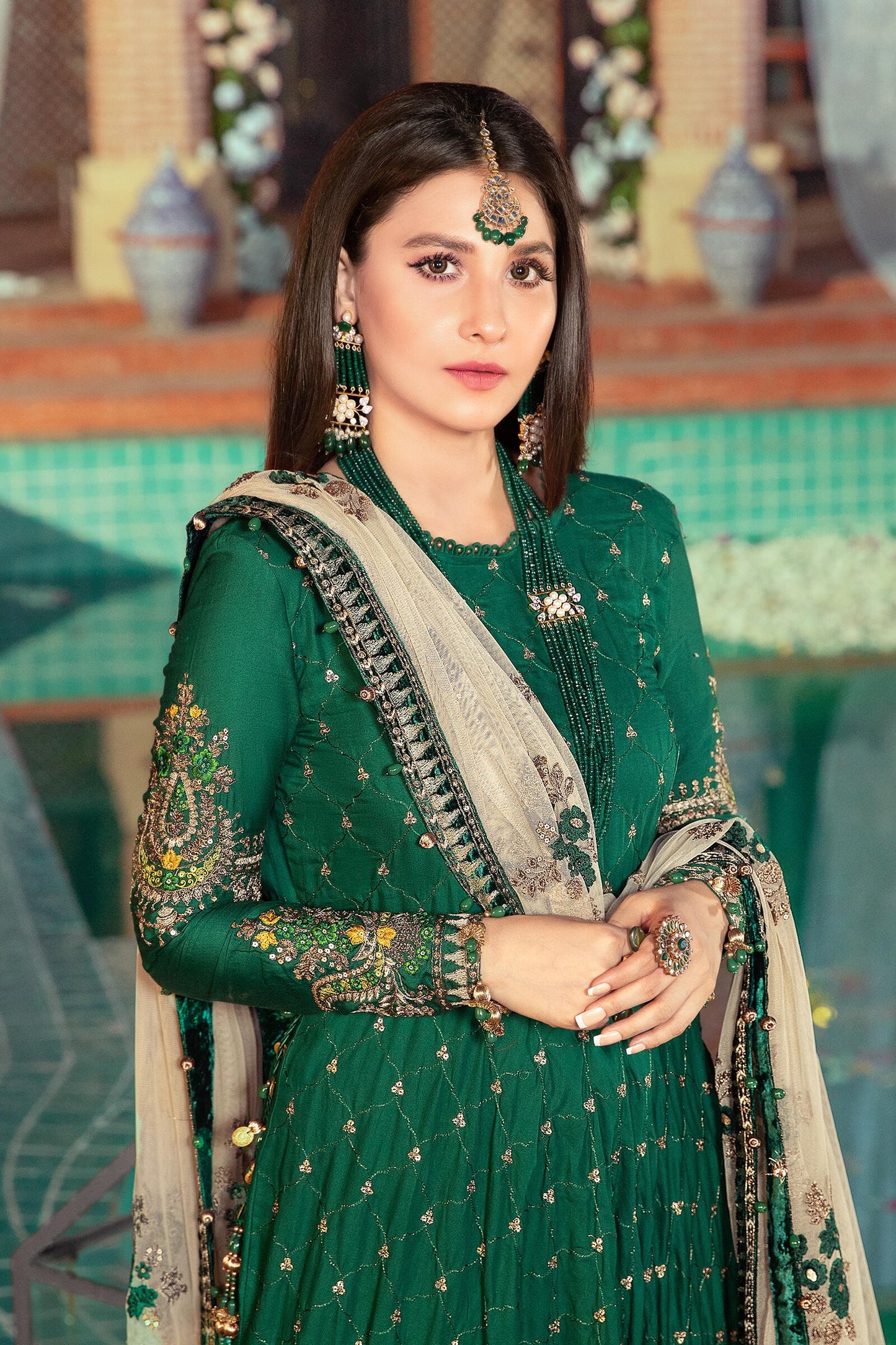 Unstitched Sateen CST-402-Emerald Green | MariaB Sateen Cotton Collection 2021 | Unstitched Embroidered Cotton Satin Suits