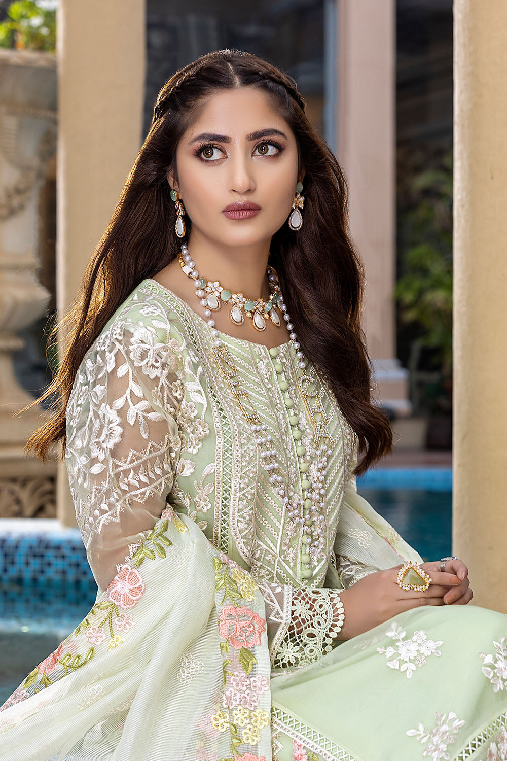 Floral Mint | Azure Luxe Embroidered 3pcs Collections 2023