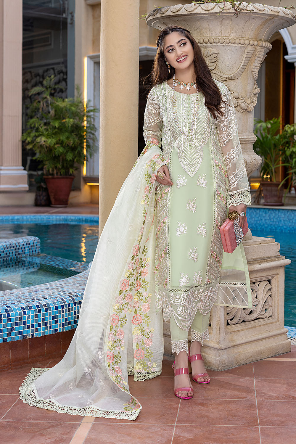 Floral Mint | Azure Luxe Embroidered 3pcs Collections 2023