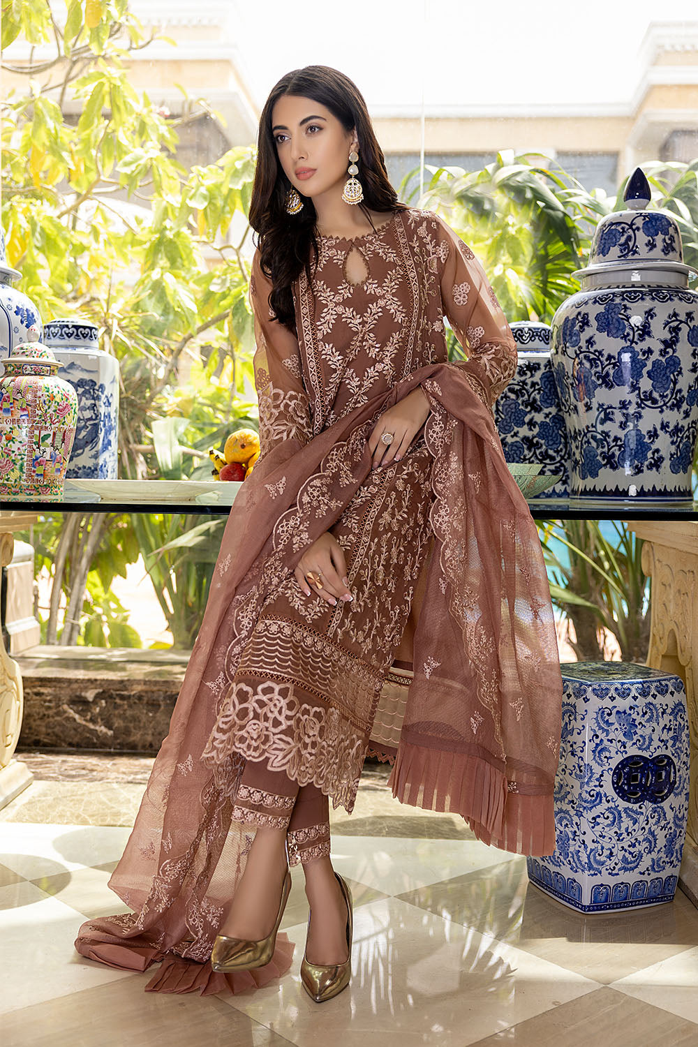 Glittery Rose | Azure Luxe Embroidered 3pcs Collections 2023