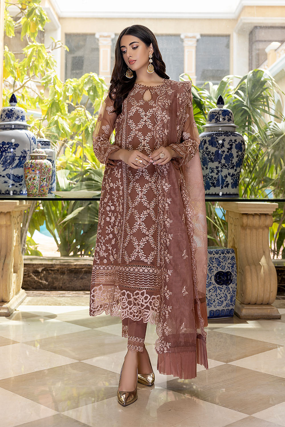 Glittery Rose | Azure Luxe Embroidered 3pcs Collections 2023