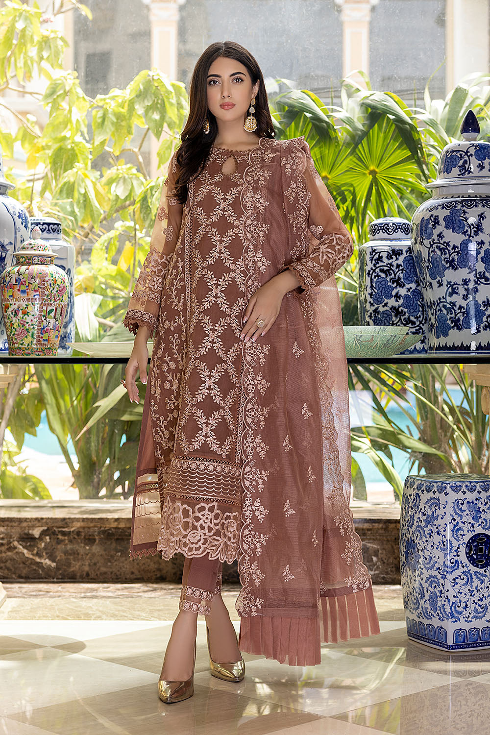 Glittery Rose | Azure Luxe Embroidered 3pcs Collections 2023