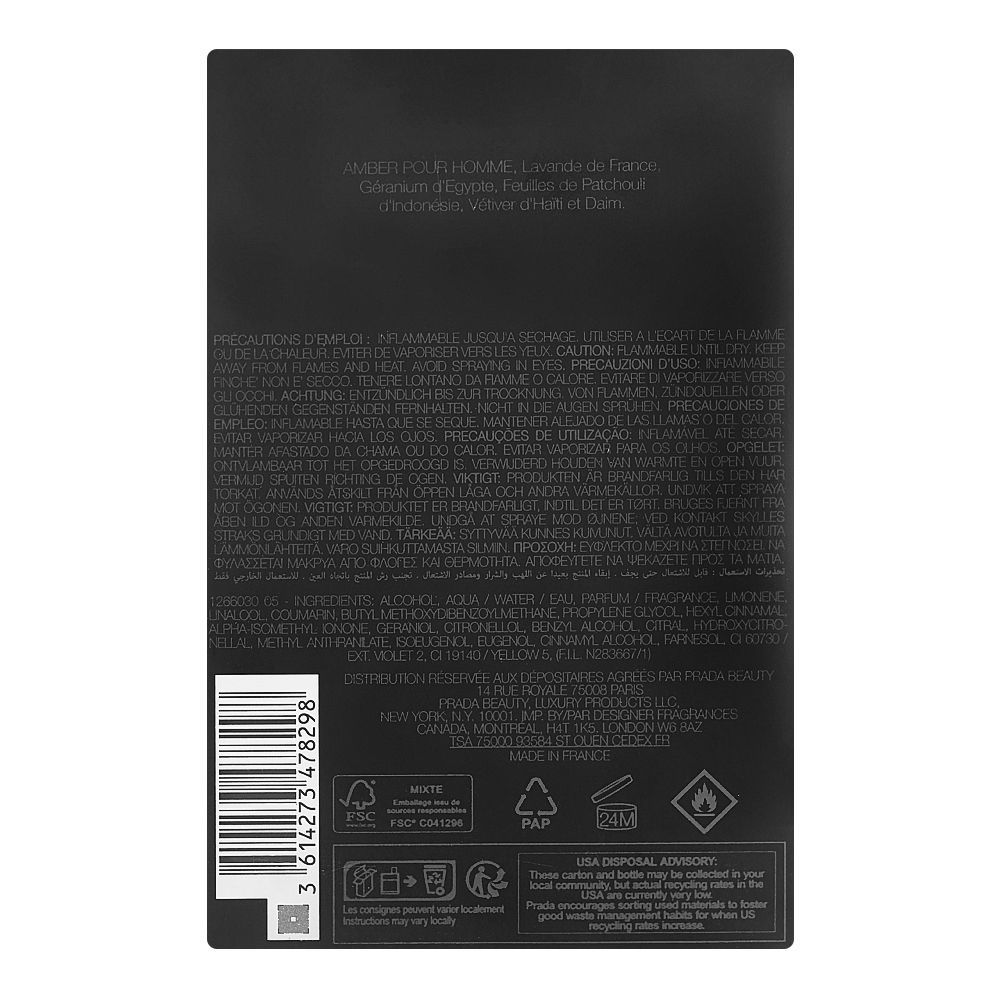 Prada Amber Pour Homme Eau de Toilette, 100ml | Nationwide | Fragrance For Men