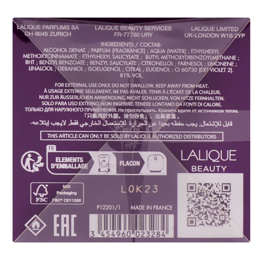 Lalique Amethyst, Eau de Parfum, 100ml | France | Fragrance For Women