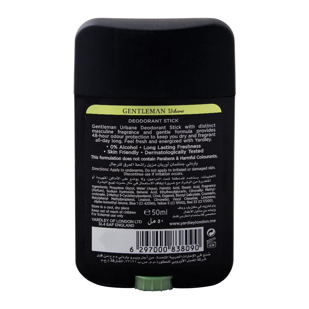 Yardley Gentleman Urbane Deodorant Stick, Alcohol & Aluminium| United Arab Emirates | For Men.