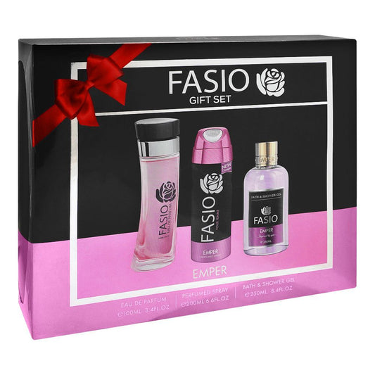 Fasio Pour Femme Emper Set, Eau De Parfum 100ml + Perfume Spray 200ml + Shower Gel 250ml | United Arab Emirates | For Women