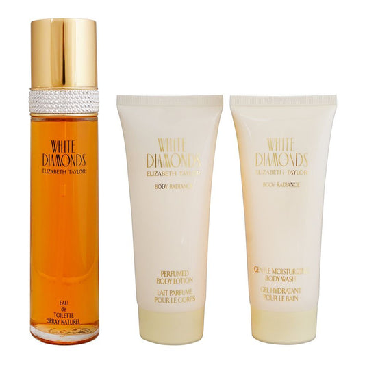 Elizabeth Taylor White Diamond Gift Set, For Women, Eau De Toilette Natural Spray 100ml + Perfumed Body Lotion 100ml + Moisturizing Gel Hydratant Body Wash 100ml | Elizabeth Taylor | For Women