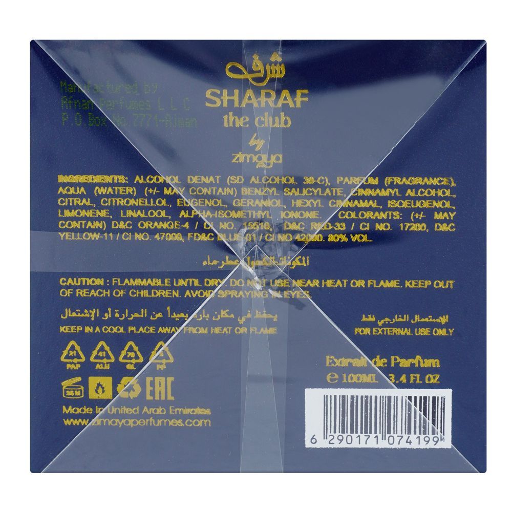 Zimaya Sharaf The Club, Eau de Parfum, 100ml | United States | Fragrance For Men