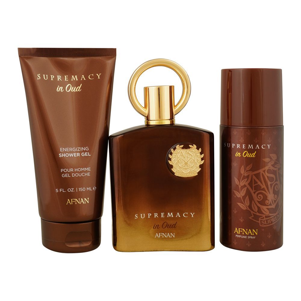 Afnan Supremacy In Oud Gift Set, For Men & Women, Eau de Parfum 100ml + Shower Gel 150ml + Deodorant Spray 150ml | United Arab Emirates | Fragrance For Men & Women