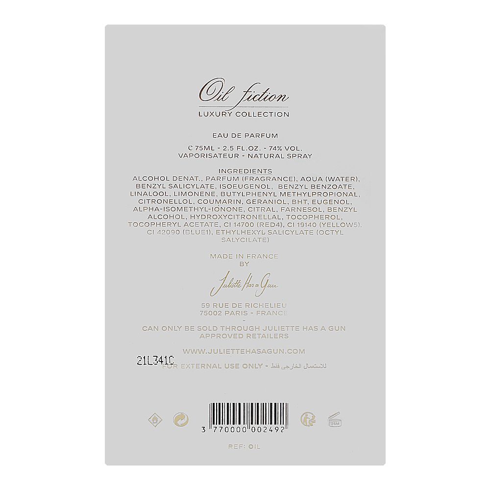 Juliette Has A Gun Oil Fiction, Eau de Parfum, 75ml | France | Fragrance For Men & Women