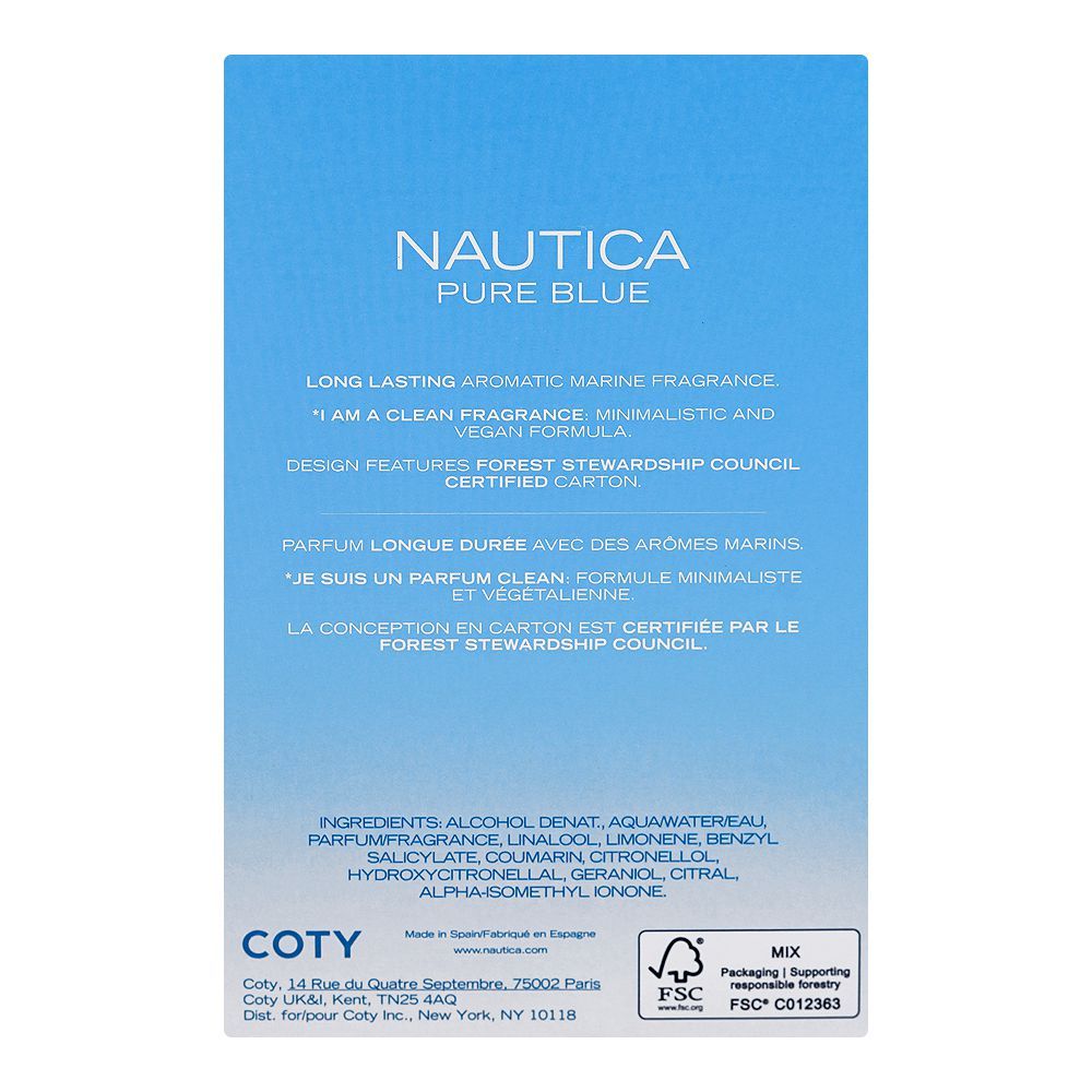 Nautica Pure Blue, Eau de Toilette, 100ml | Spain | Fragrance For Men & Women