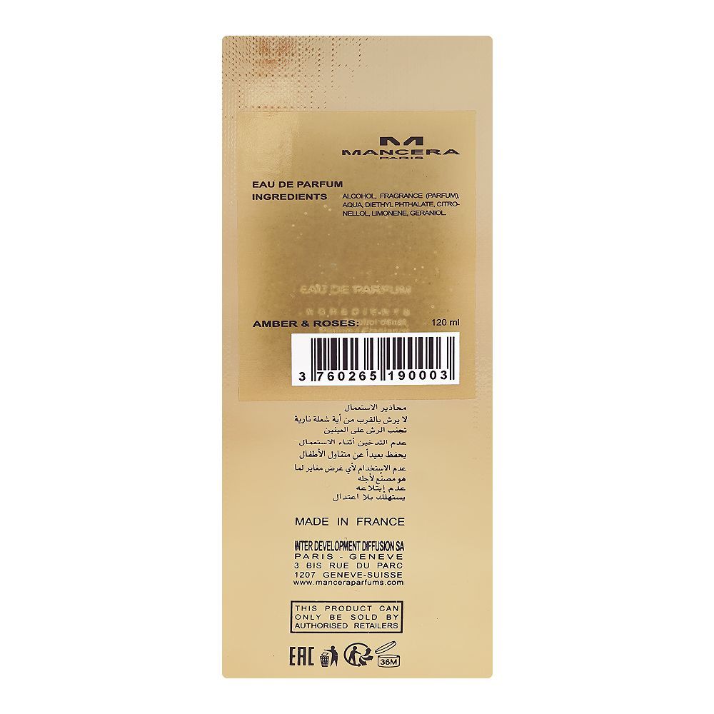Mancera Amber & Roses, Eau De Parfum, 100ml | France | Fragrance For Men & Women