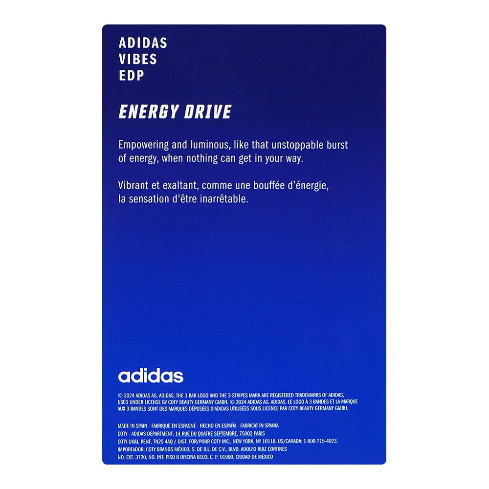 Adidas Vibes Energy Drive, Eau de Parfum, 100ml | Spain | Fragrance For Men & Women