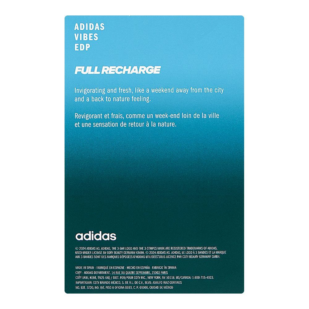 Adidas Vibes Full Recharge, Eau de Parfum, 100ml | Spain | Fragrance For Men & Women