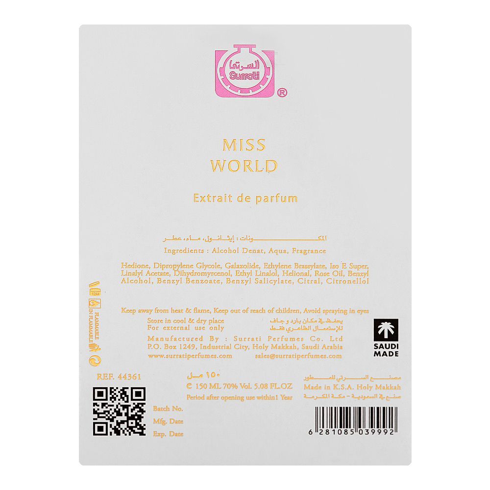 Surrati Miss World, Extrait De Parfum, 150ml | United Arab Emirates | Fragrance For Men & Women